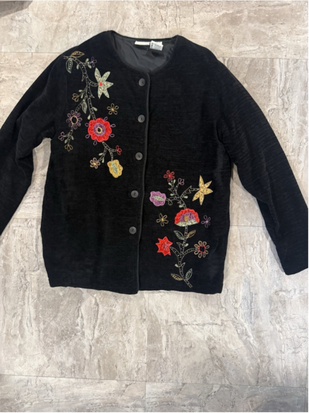 VTG White Stag Black Chenille Embroidered Floral beaded Jacket Whimsy Fall Sz M - Picture 2 of 6